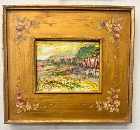 Italian Landscape in Hand Painted Vintage Gold Frame