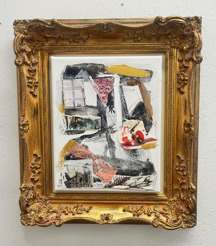 Mixed Media Abstract Painting on Canvas in Antique Gold Frame