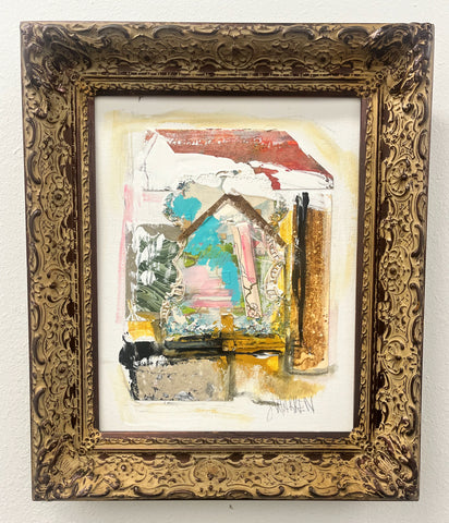 Mixed Media Abstract Painting in Antique Frame
